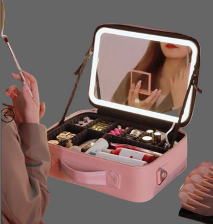 Organizador de maquillaje portátil con espejo LED